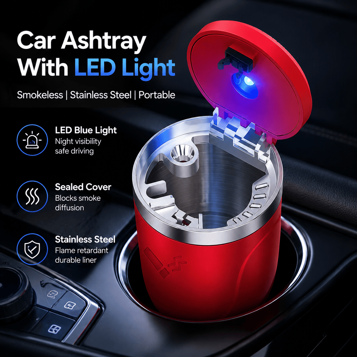 Car Accessories For Night Driving - Car Ashtray With Led Light Smokeless