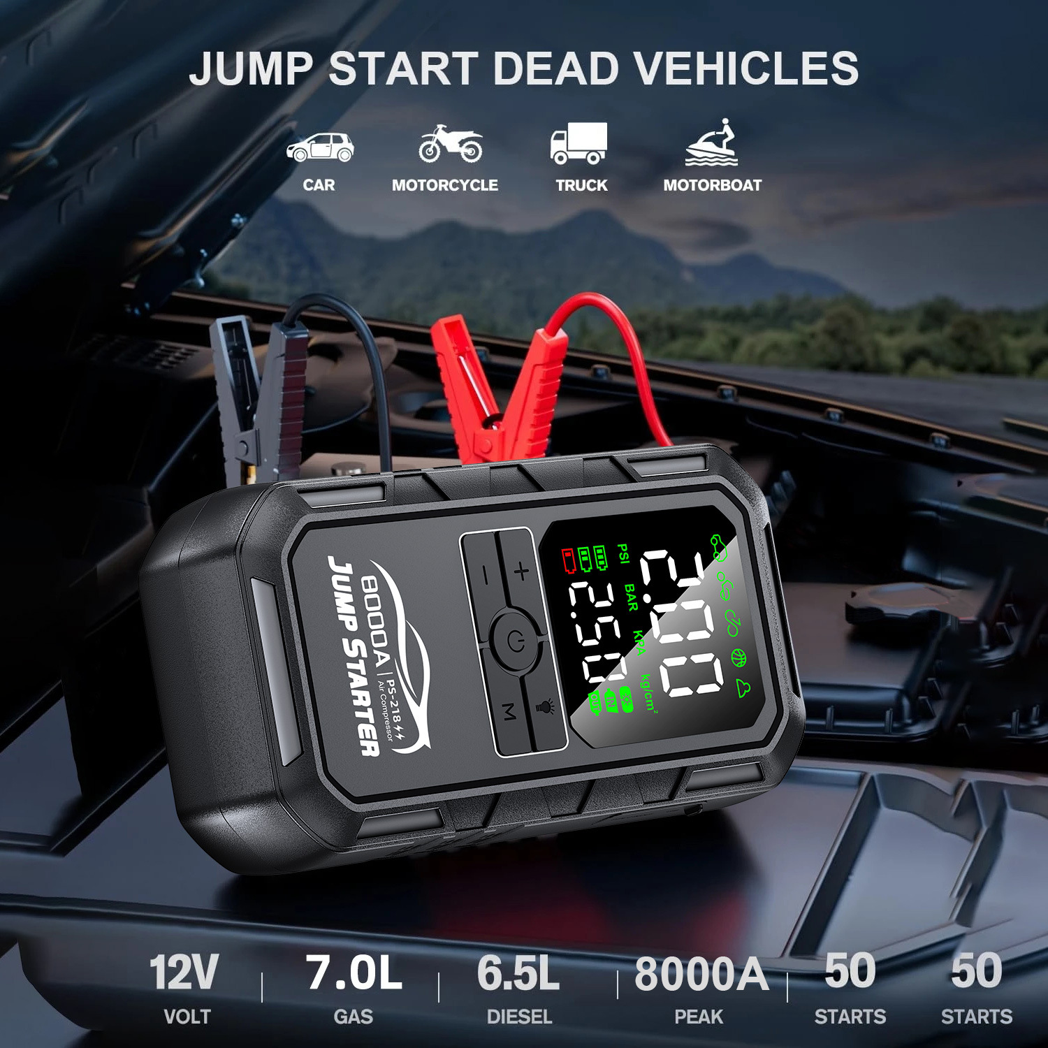 7Pcs 8000mAh Car Jump Starter  - Portable Jump Starter avaliação e preço